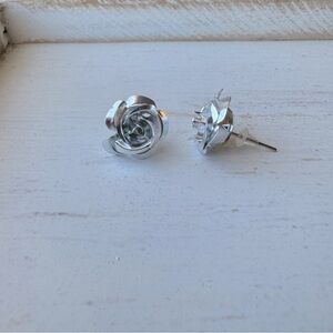 Rose Metal Silver Flower Earrings